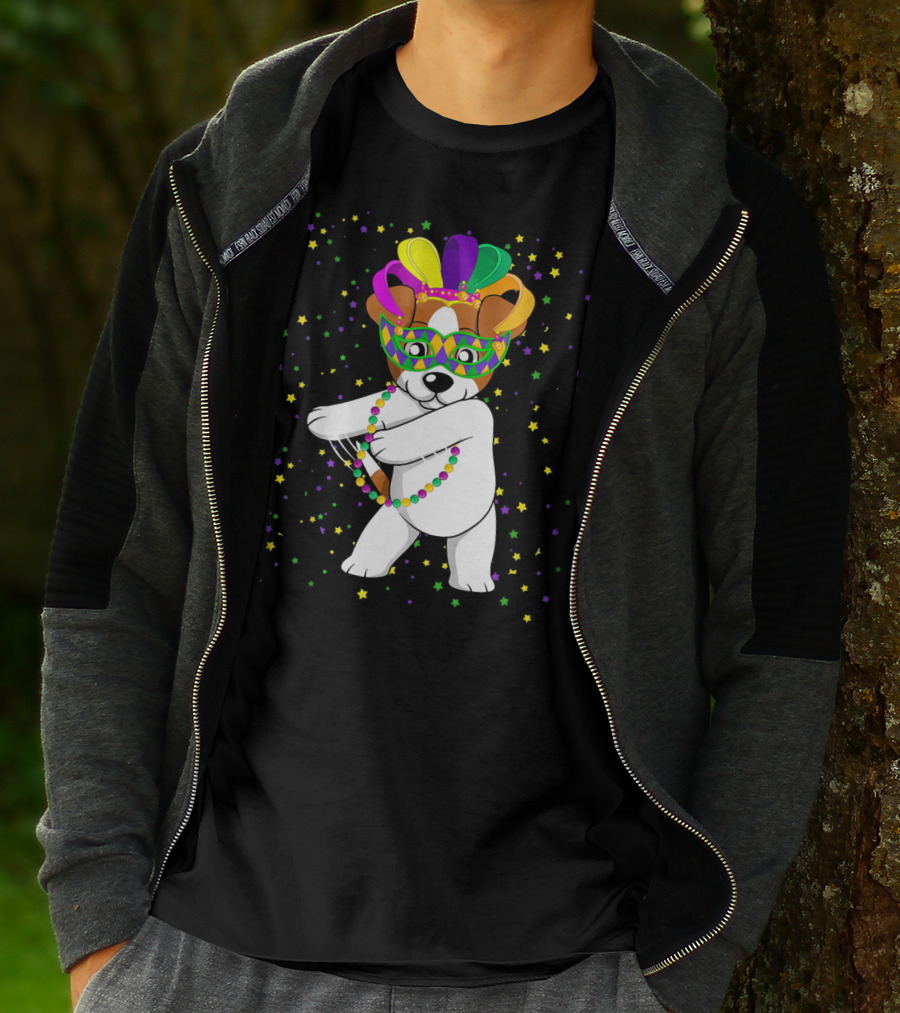 Jack Russell Flossing Jester Hat Mardi Gras Beads Dog T-Shirt