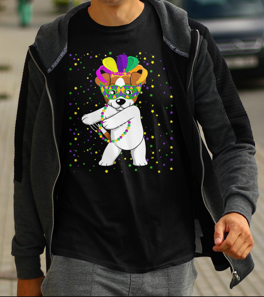 Jack Russell Flossing Jester Hat Mardi Gras Beads Dog T-Shirt