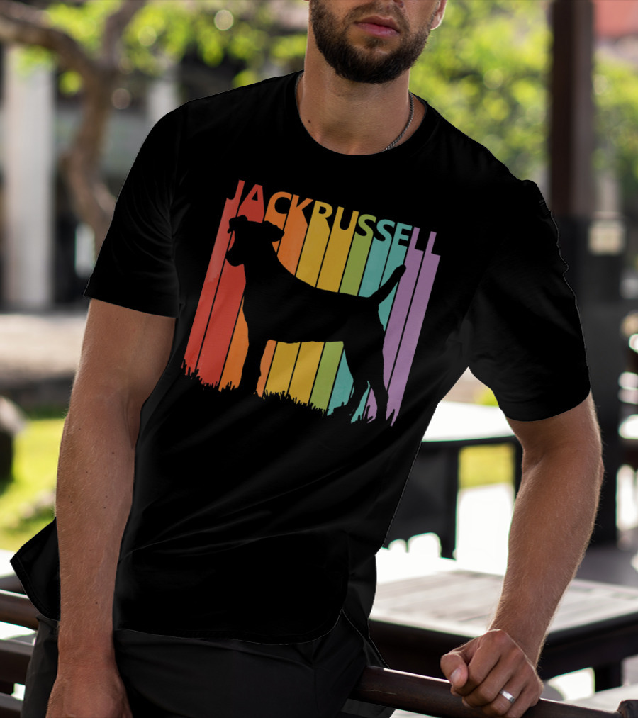 Jack Russell Silhouette Rainbow Stripes T-Shirt