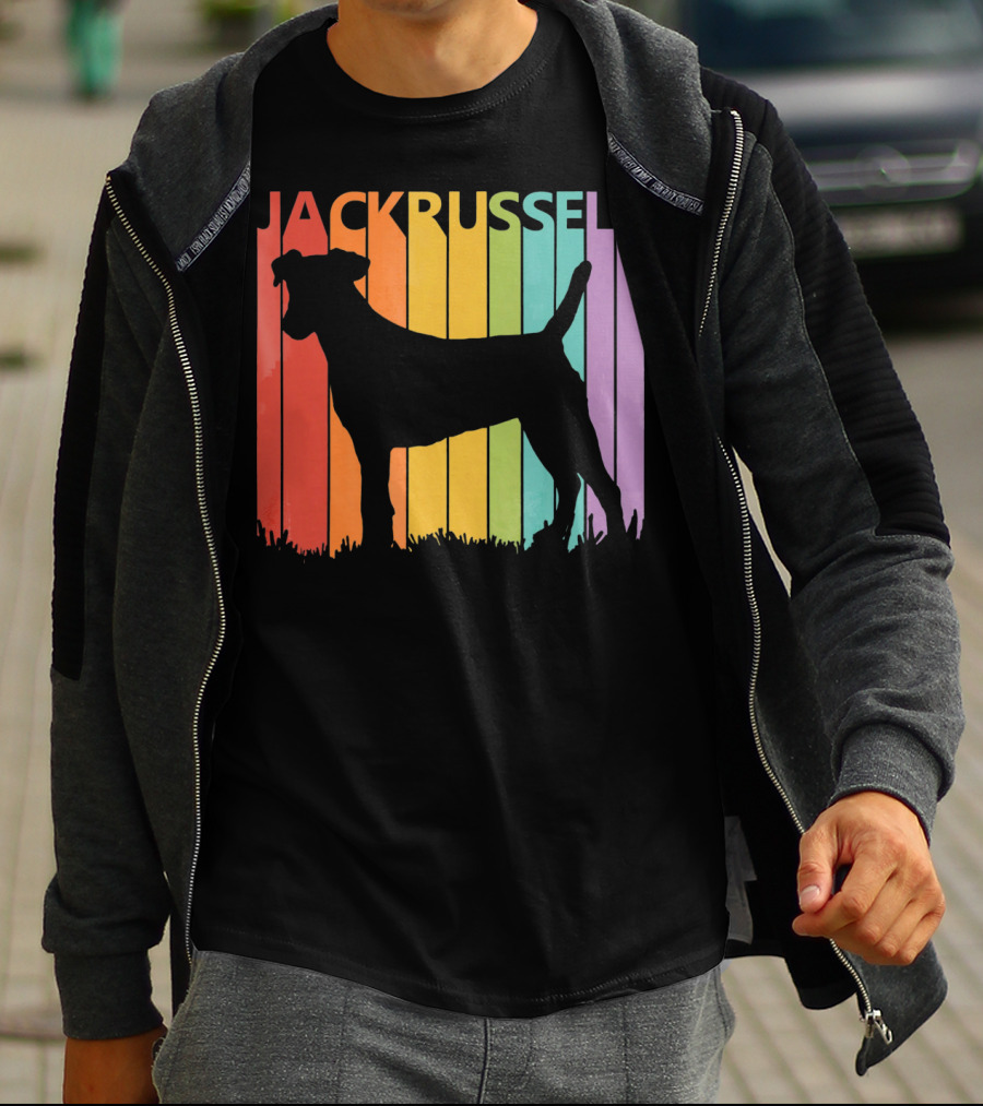 Jack Russell Silhouette Rainbow Stripes T-Shirt