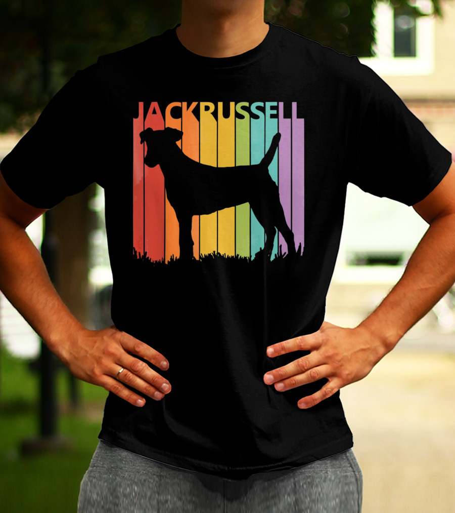Jack Russell Silhouette Rainbow Stripes T-Shirt