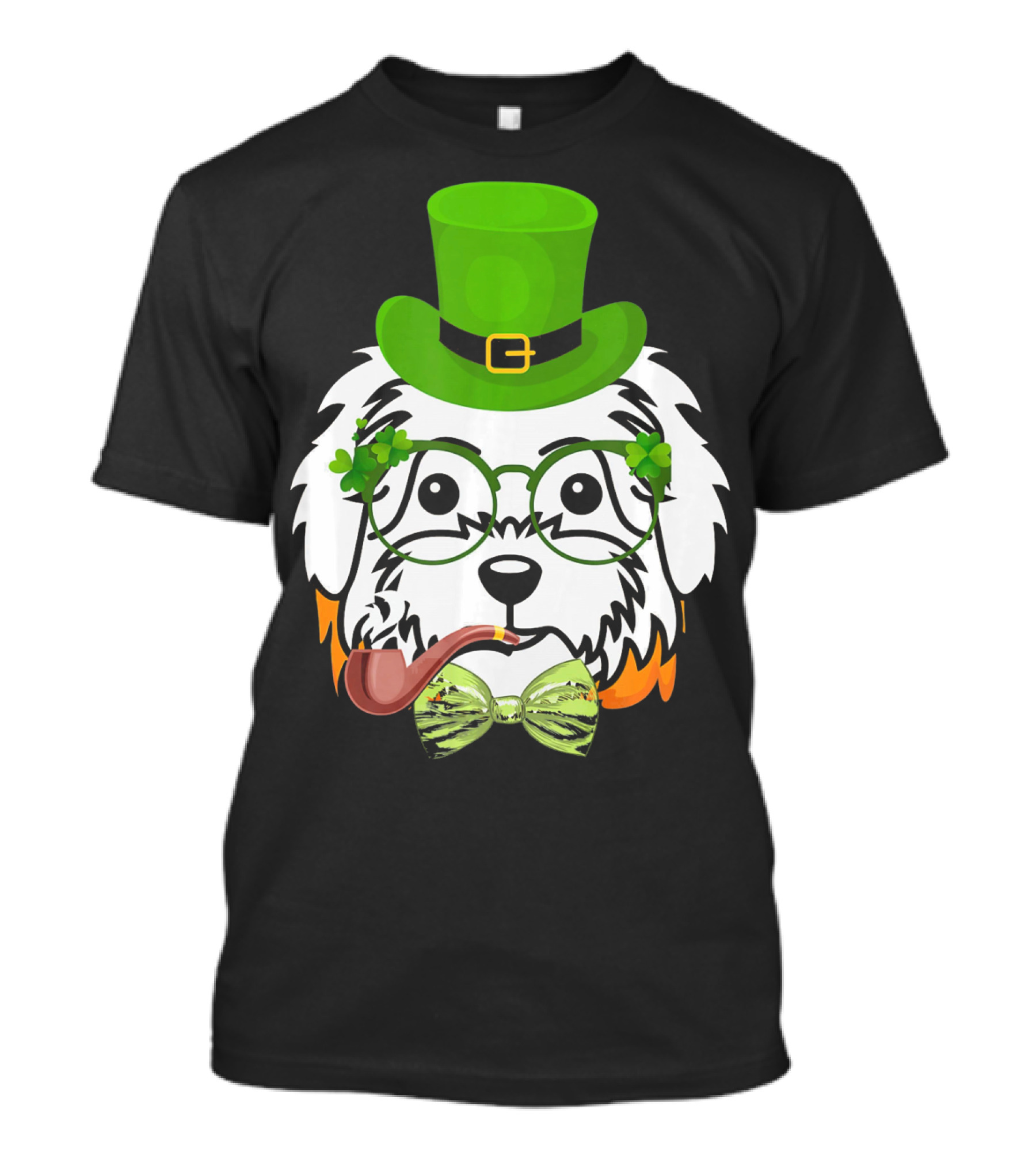 Maltese Dog In Leprechaun Hat With Pipe And Shamrocks For St Patrick's Day T-Shirt