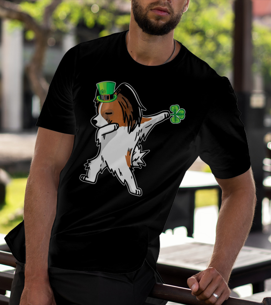 Papillon Dab Dabbing Dance With Shamrock And Leprechaun Hat T-Shirt