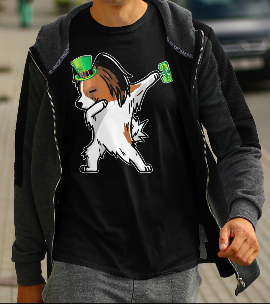 Papillon Dab Dabbing Dance With Shamrock And Leprechaun Hat T-Shirt