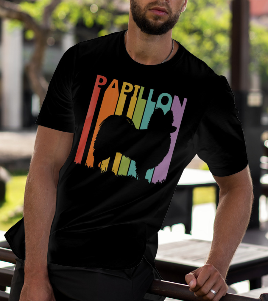 Papillon Dog Silhouette With Colorful T-Shirt