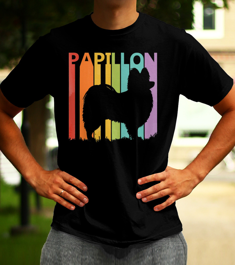 Papillon Dog Silhouette With Colorful T-Shirt