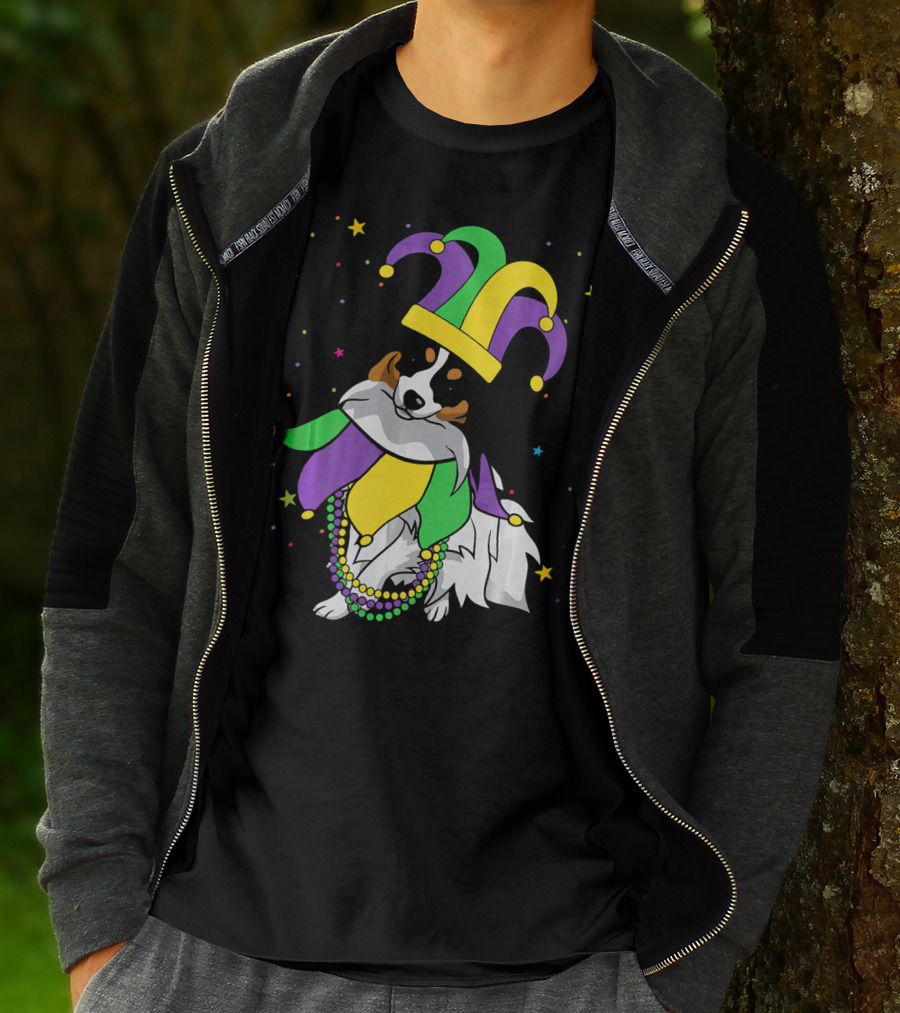 Funny Papillon Jester Hat Mardi Gras Bead Colorful Stars T-Shirt