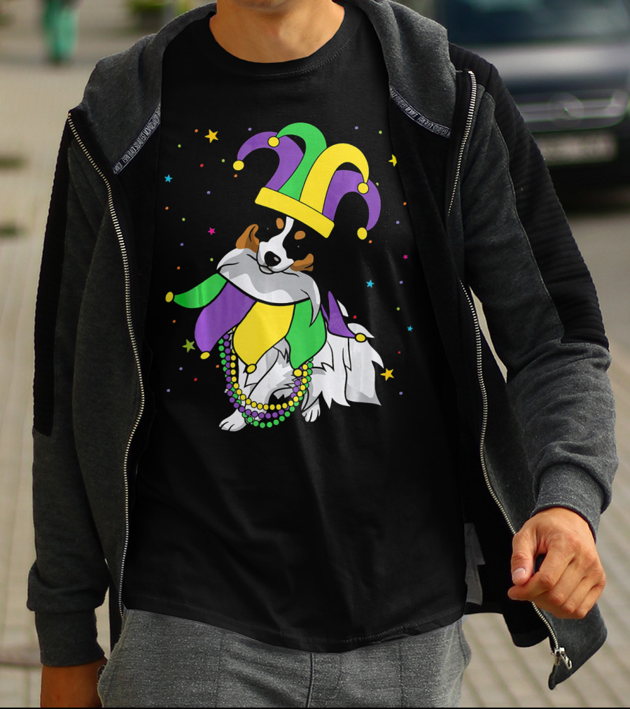 Funny Papillon Jester Hat Mardi Gras Bead Colorful Stars T-Shirt