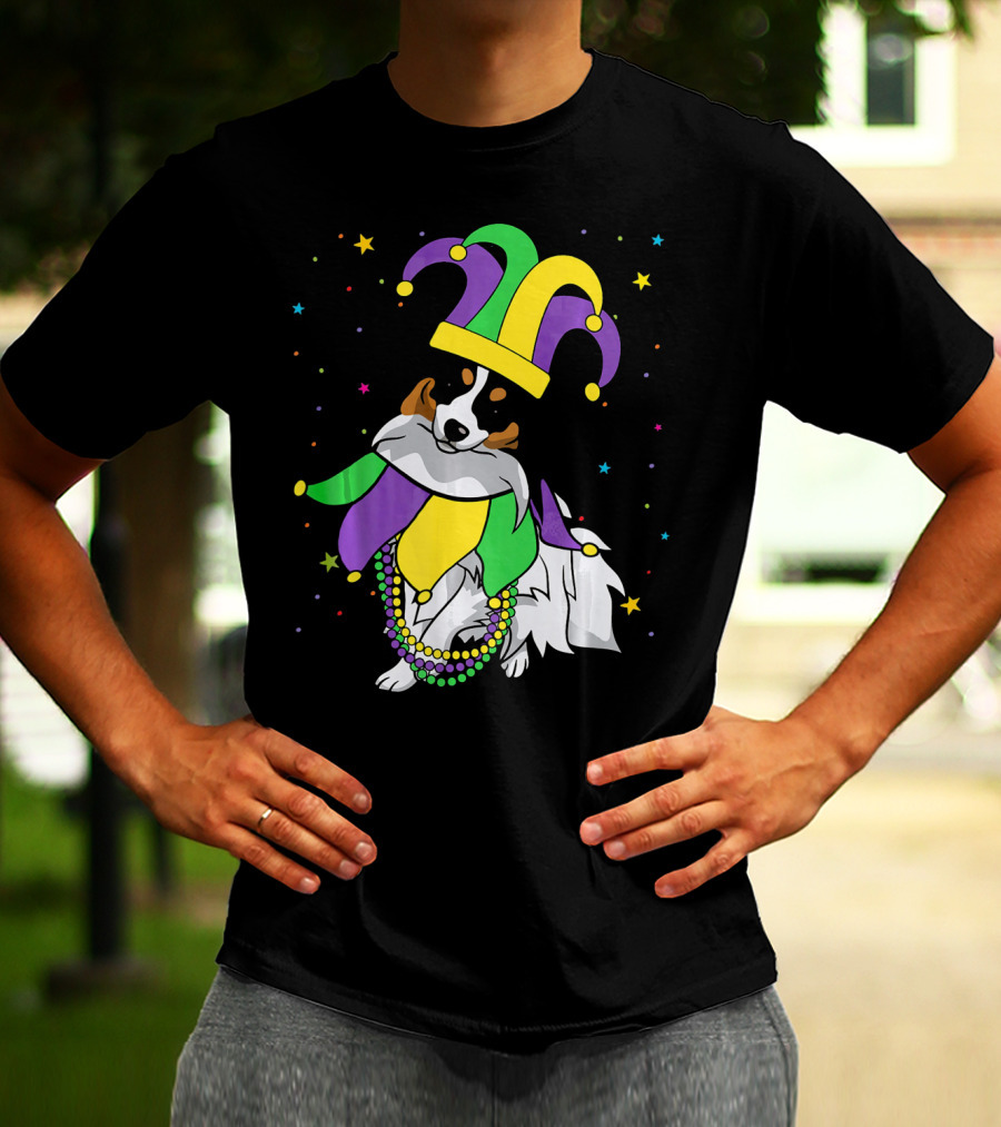 Funny Papillon Jester Hat Mardi Gras Bead Colorful Stars T-Shirt