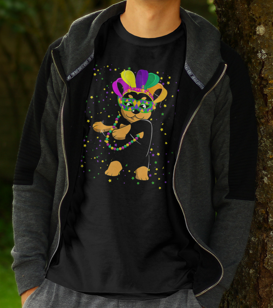 Rottweiler Flossing Beads Jester Hat Mardi Gras Fun T-Shirt