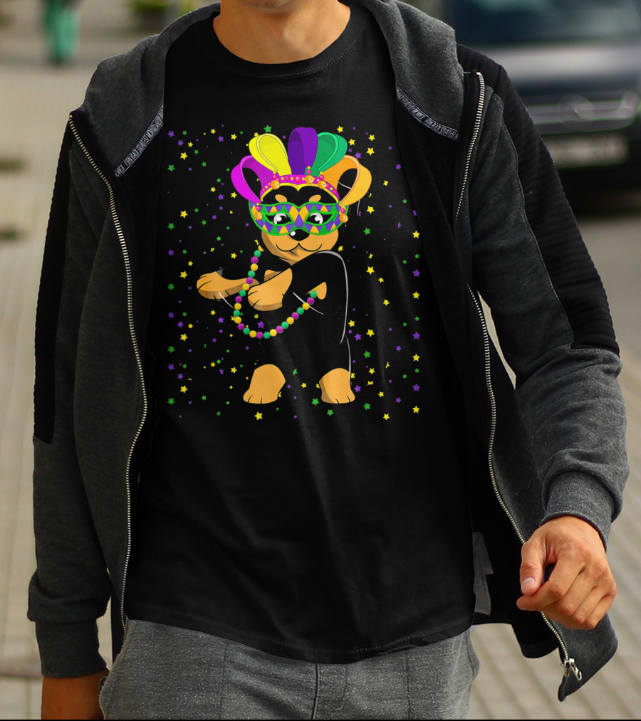 Rottweiler Flossing Beads Jester Hat Mardi Gras Fun T-Shirt