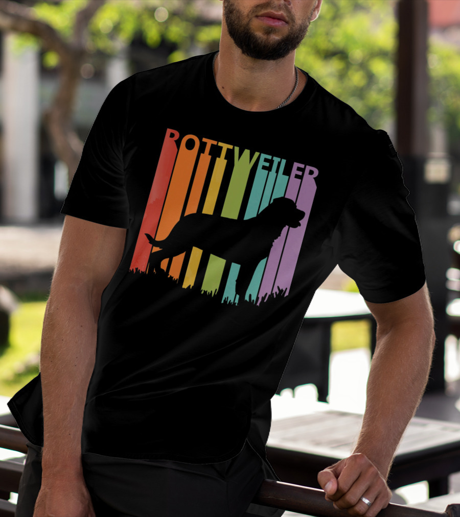 Rottweiler Dog Silhouette With Rainbow Stripes T-Shirt