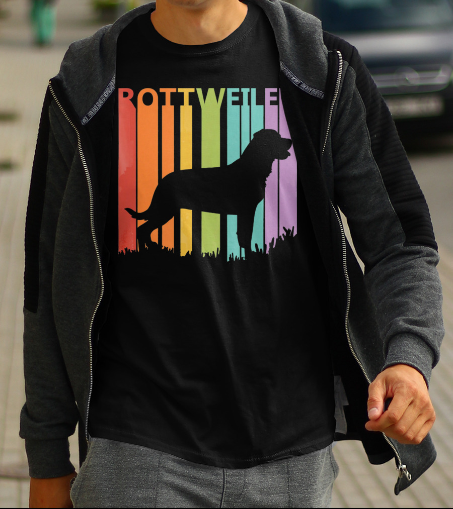 Rottweiler Dog Silhouette With Rainbow Stripes T-Shirt