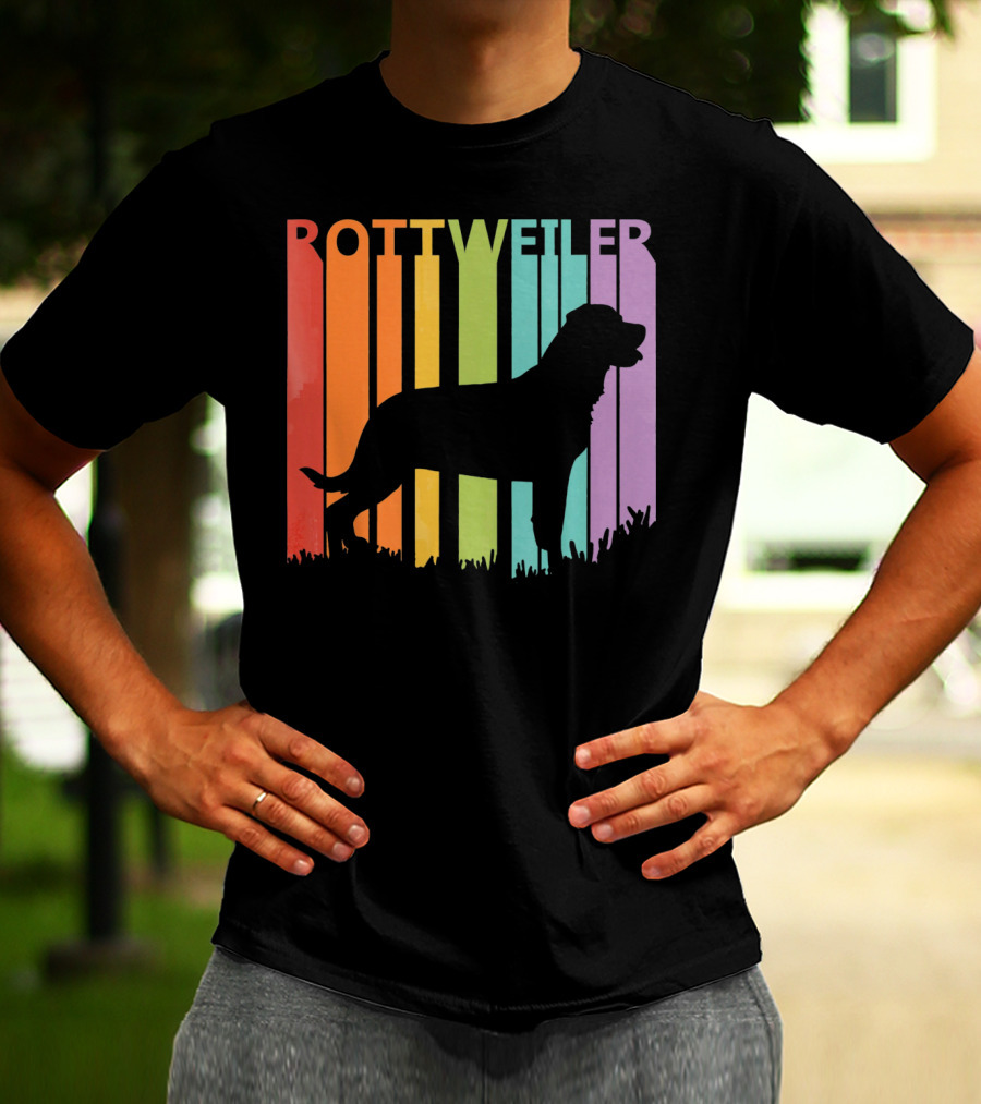 Rottweiler Dog Silhouette With Rainbow Stripes T-Shirt