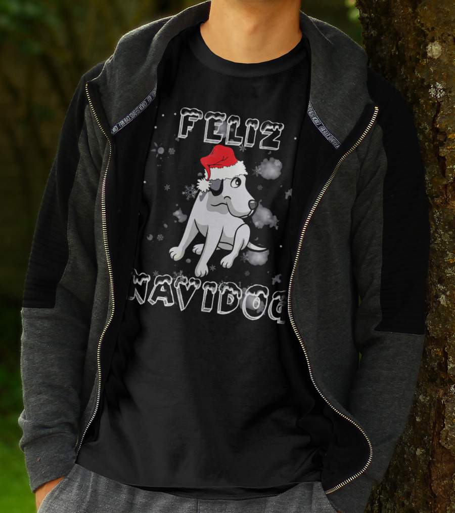 Feliz Navidog Great Dane Dog Santa Hat Snowflakes T-Shirt