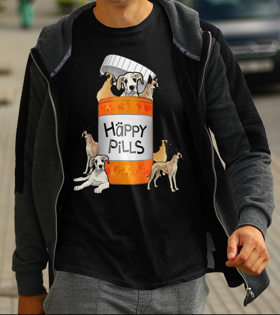 Great Dane Dog Happy Pills Prescription Bottle T-Shirt