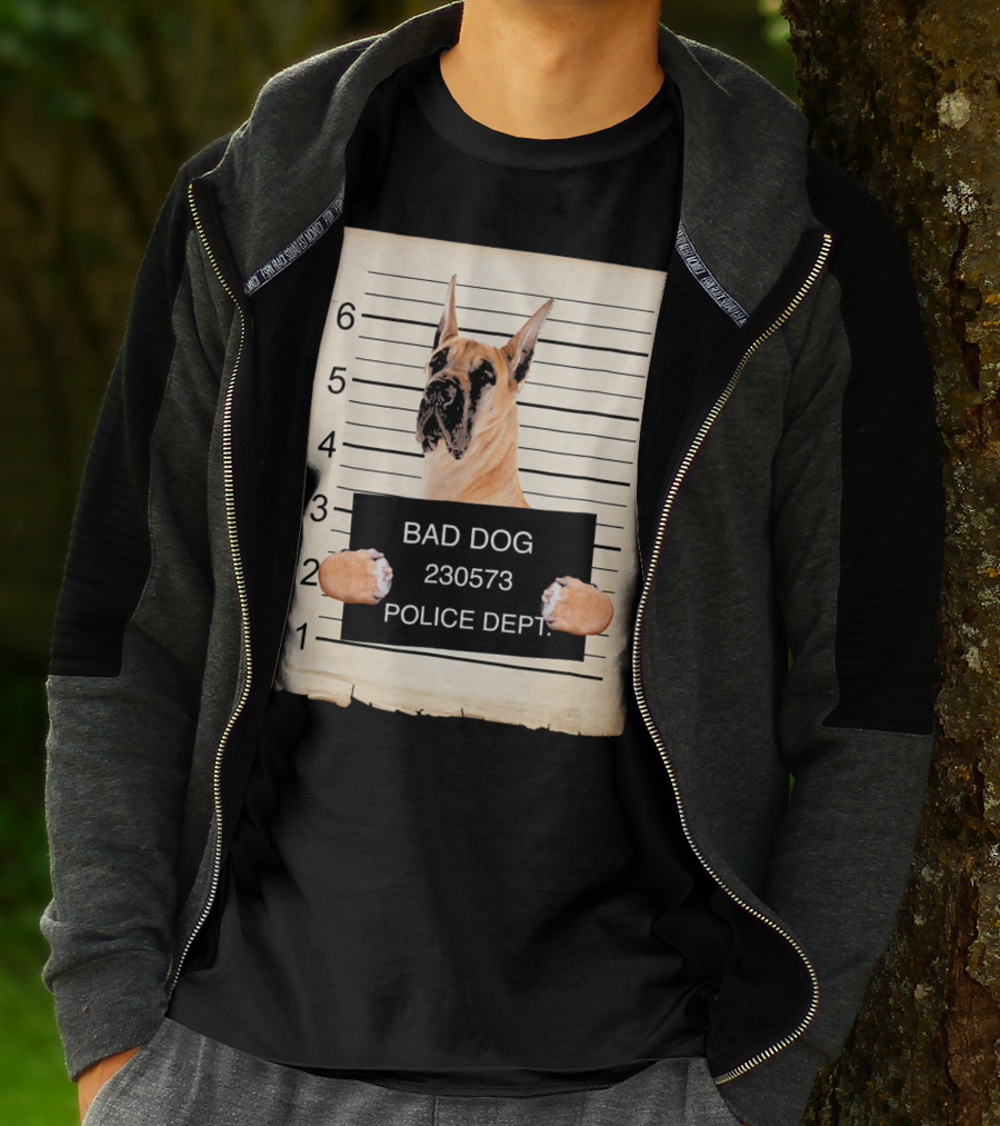 Great Dane Bad Dog Police Dept Mugshot 230573 T-Shirt