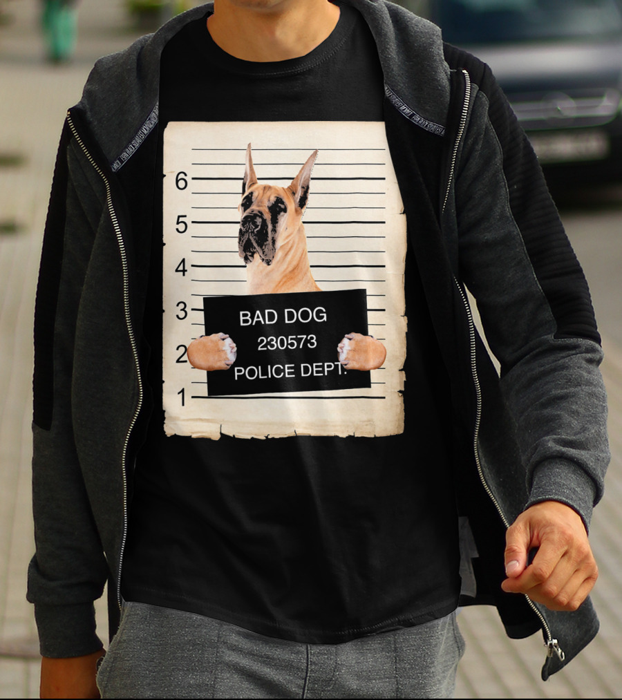 Great Dane Bad Dog Police Dept Mugshot 230573 T-Shirt