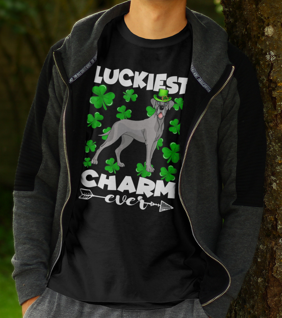 Luckiest Charm Ever Great Dane Shamrocks Hat T-Shirt