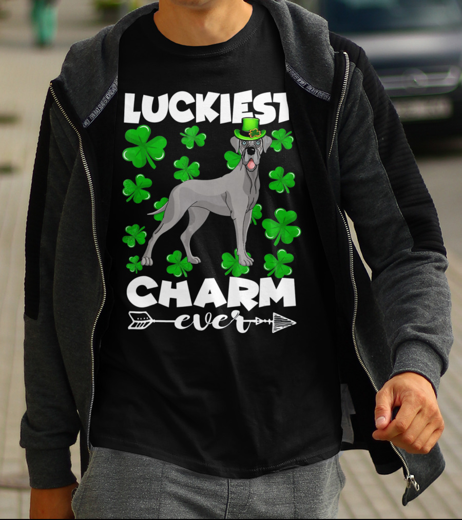 Luckiest Charm Ever Great Dane Shamrocks Hat T-Shirt