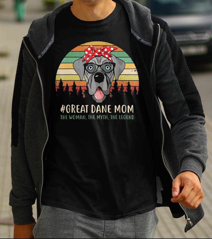 Great Dane Mom The Woman The Myth The Legend Retro Dog Bandana Glasses Forest T-Shirt