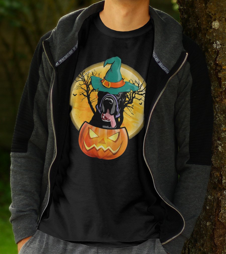Great Dane Halloween Pumpkin Witch Hat Spooky Scene T-Shirt