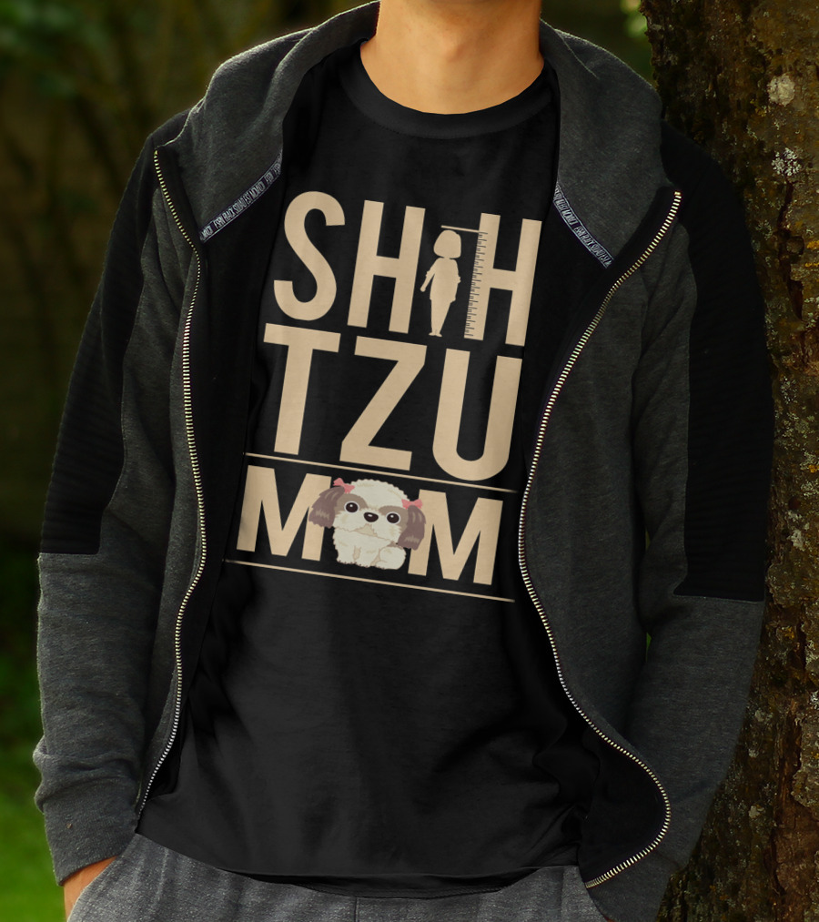 Shih Tzu Mom With Silhouette And Cute Shih Tzu Puppy T-Shirt