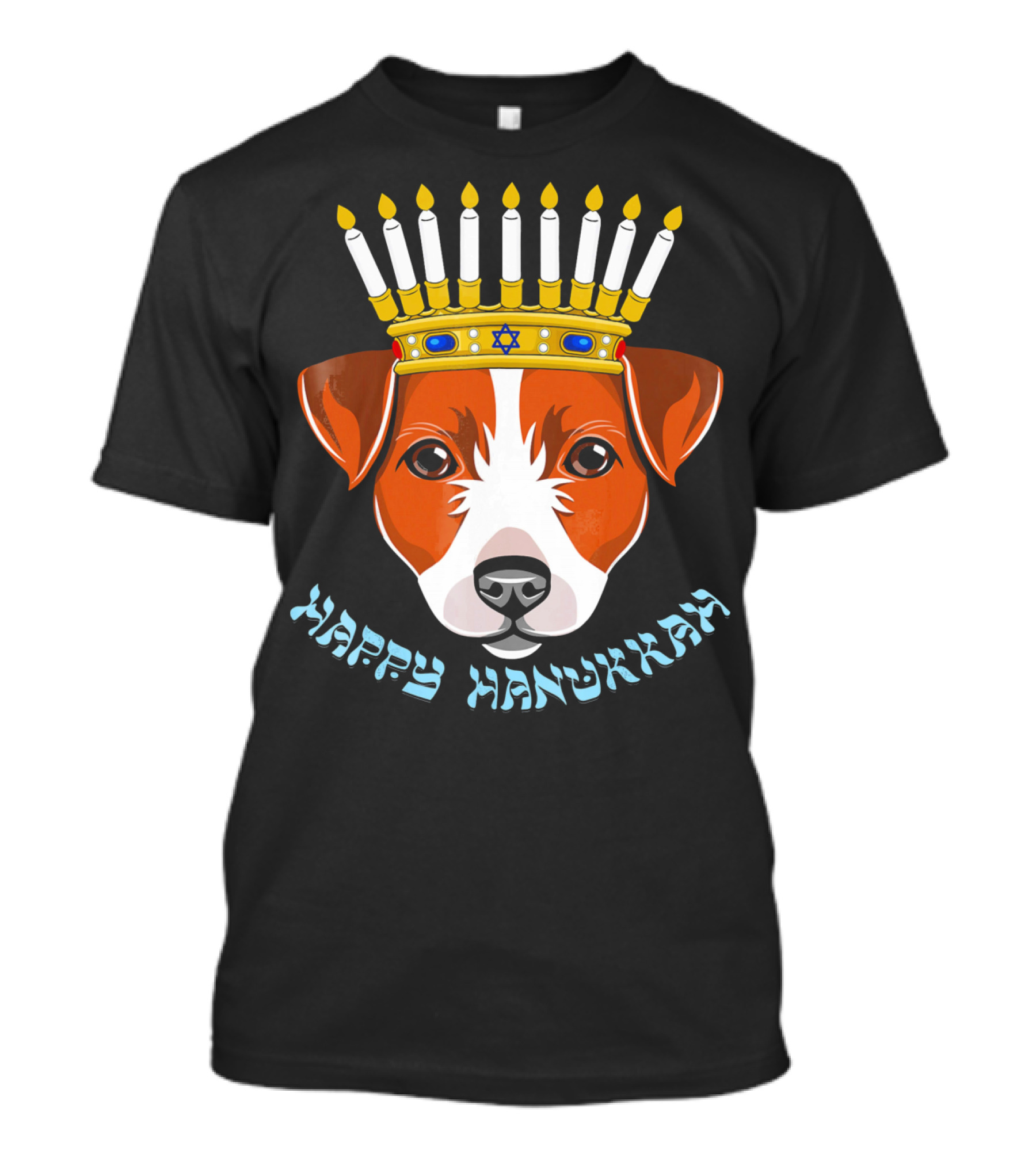 Happy Hanukkah Jack Russell Menorah Hat Candle T-Shirt