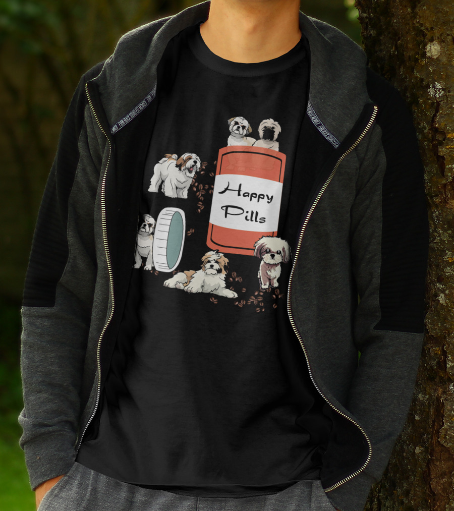HAPPY PILLS SHIH TZU DOG CUTE CANINE FUN PLAYFUL PUPPY T-Shirt