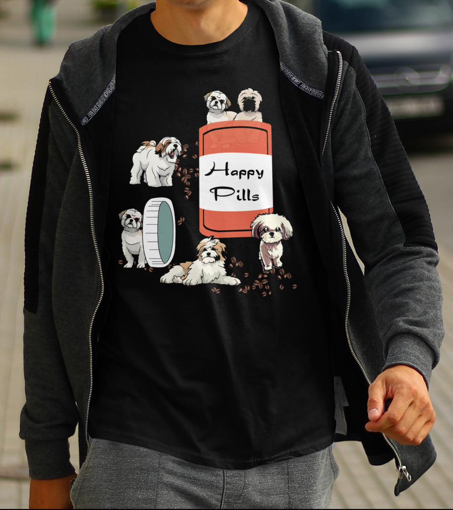 HAPPY PILLS SHIH TZU DOG CUTE CANINE FUN PLAYFUL PUPPY T-Shirt