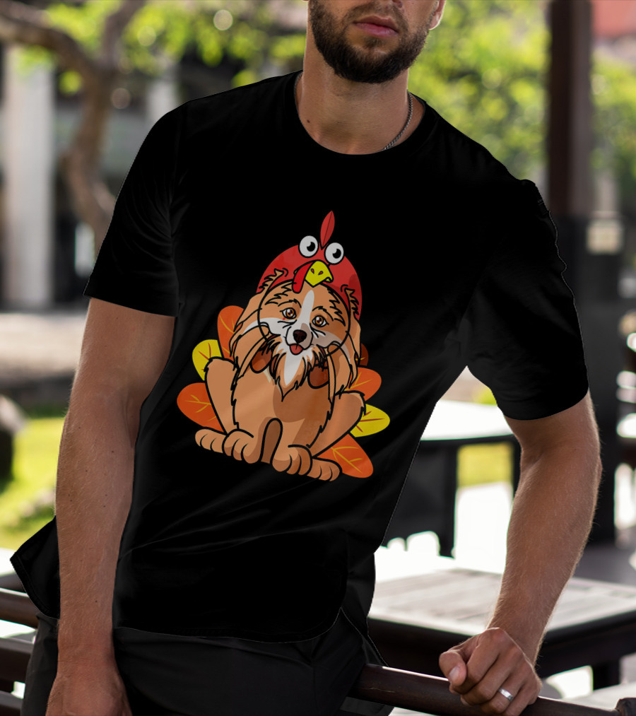 Happy Thanksgiving Pomeranian Turkey Dog With Colorful Feathers T-Shirt