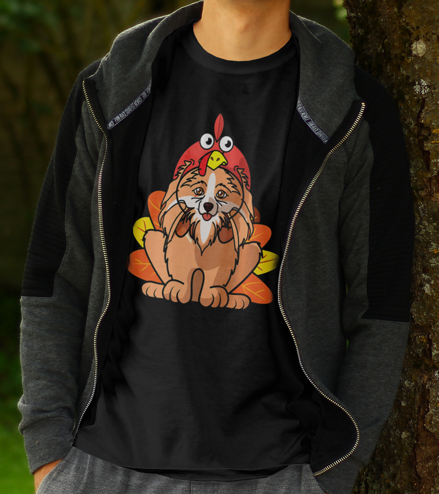 Happy Thanksgiving Pomeranian Turkey Dog With Colorful Feathers T-Shirt