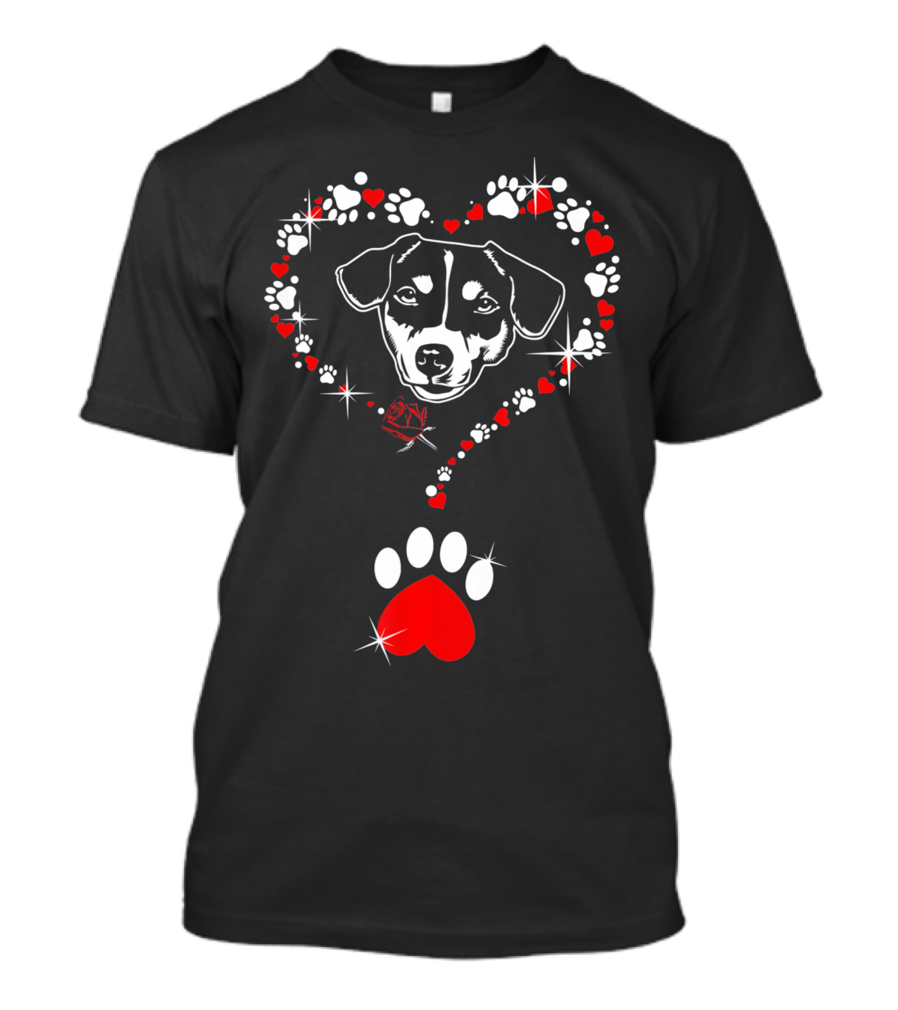 Jack Russell Dog Heart Pawprints Valentine's Day T-Shirt
