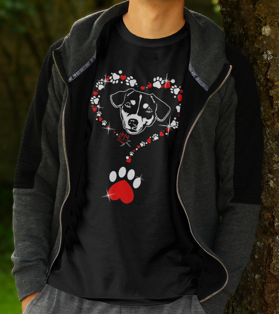 Jack Russell Dog Heart Pawprints Valentine's Day T-Shirt