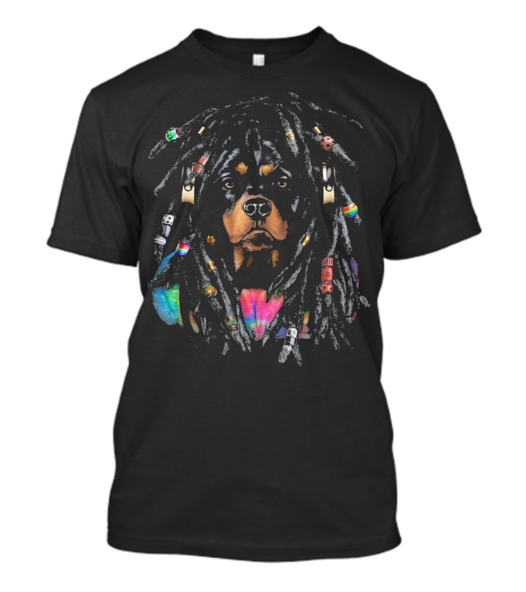 Rottweiler Dog With Dreadlocks Wearing Reggae Accessories T-Shirt