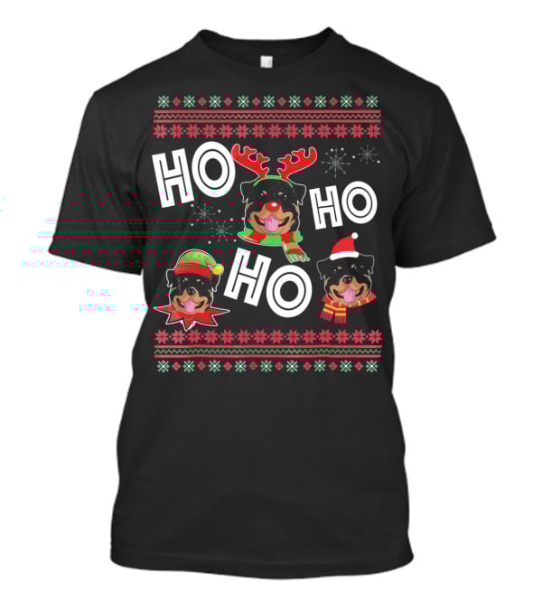 HO HO HO Rottweiler Christmas Reindeer Funny Dog T-Shirt