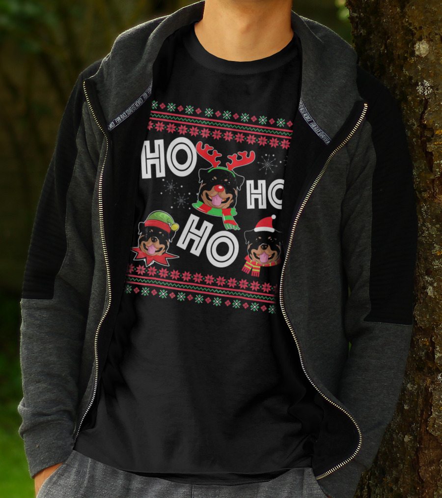 HO HO HO Rottweiler Christmas Reindeer Funny Dog T-Shirt