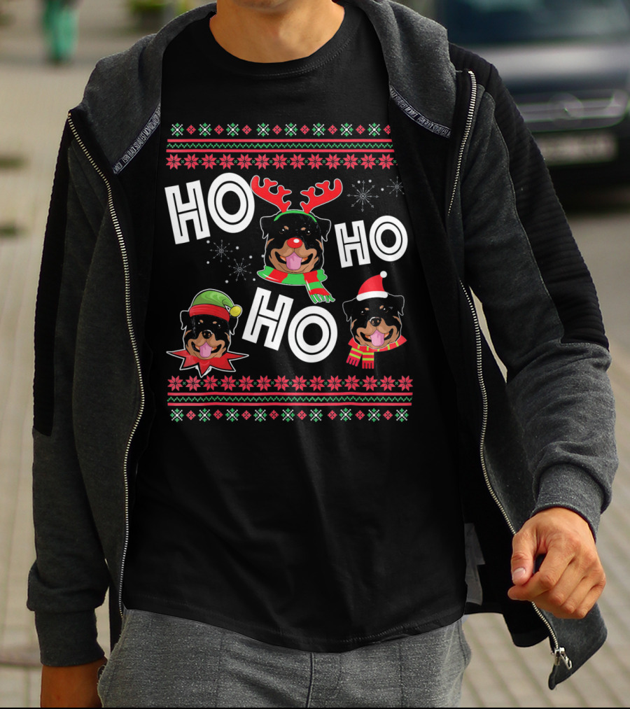 HO HO HO Rottweiler Christmas Reindeer Funny Dog T-Shirt