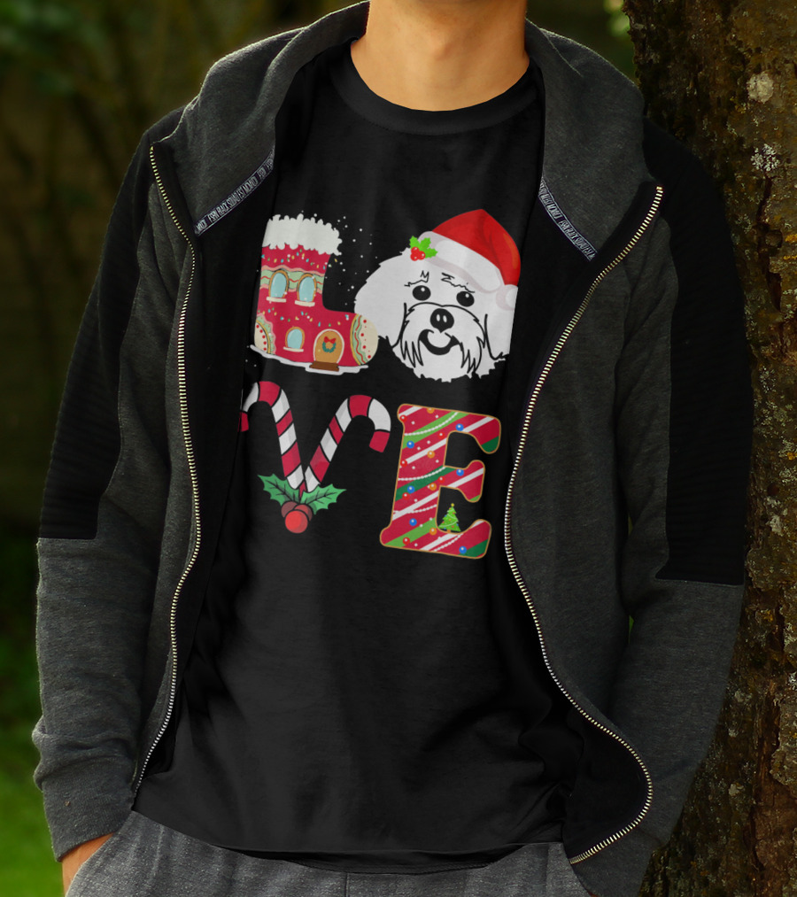 I Love My Maltese Christmas Candy Cane Gingerbread Santa Hat T-Shirt