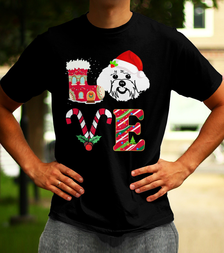I Love My Maltese Christmas Candy Cane Gingerbread Santa Hat T-Shirt