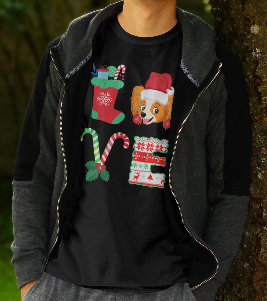 I Love My Papillon Christmas Dog Holiday Decorations T-Shirt