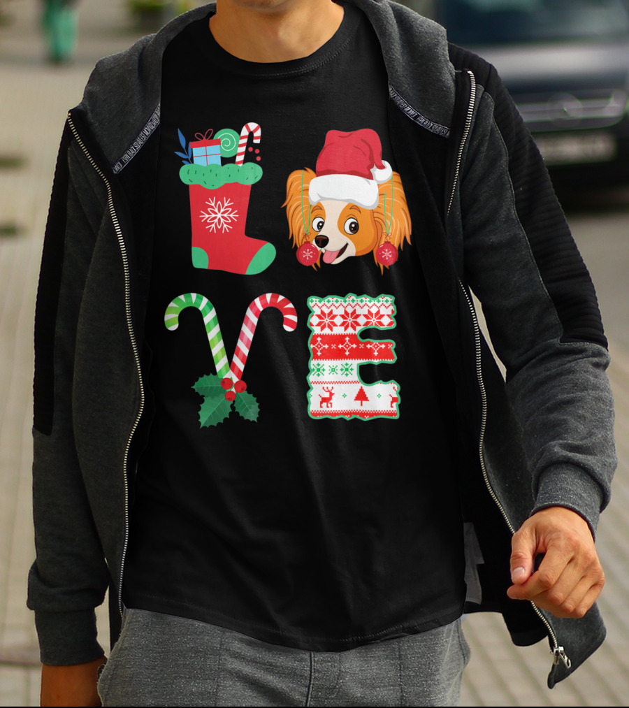 I Love My Papillon Christmas Dog Holiday Decorations T-Shirt