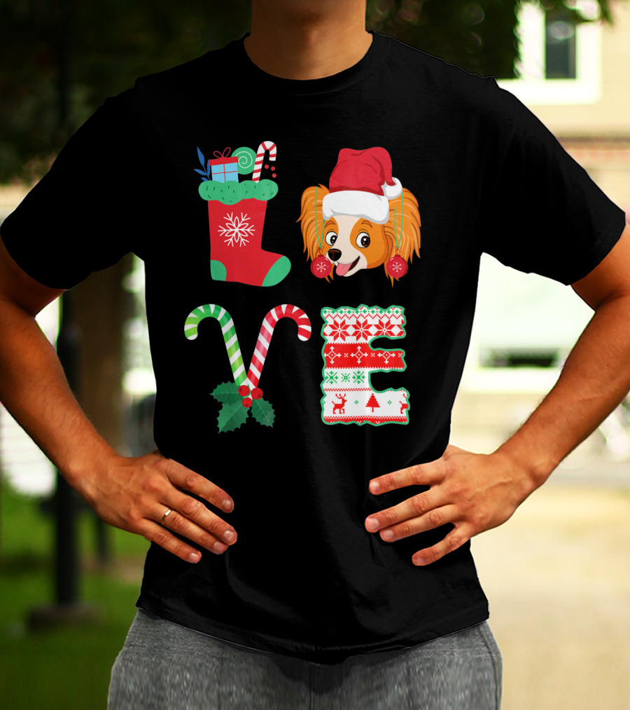 I Love My Papillon Christmas Dog Holiday Decorations T-Shirt