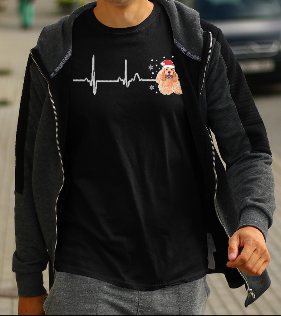 I Love My Soft Cocker Spaniel Heartbeat Dog Pajama Santa Hat T-Shirt