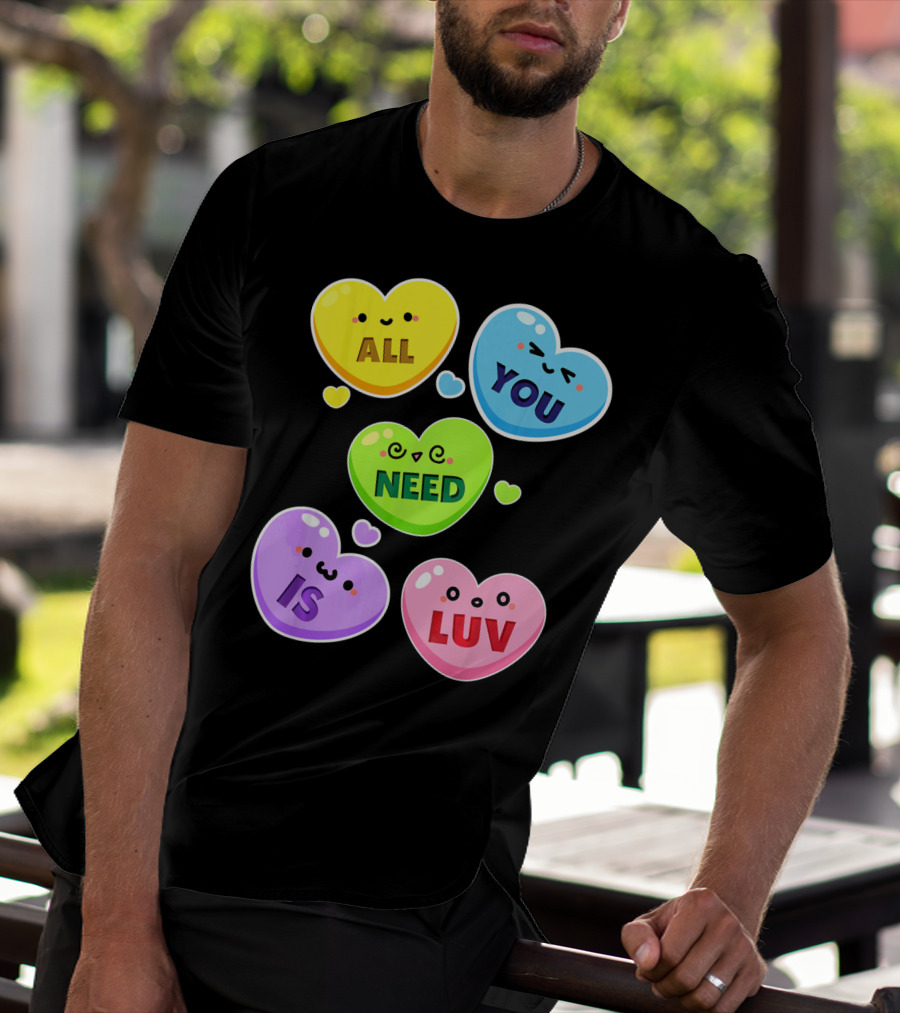 All You Need Is Luv Valentine Kawaii Heart Faces T-Shirt