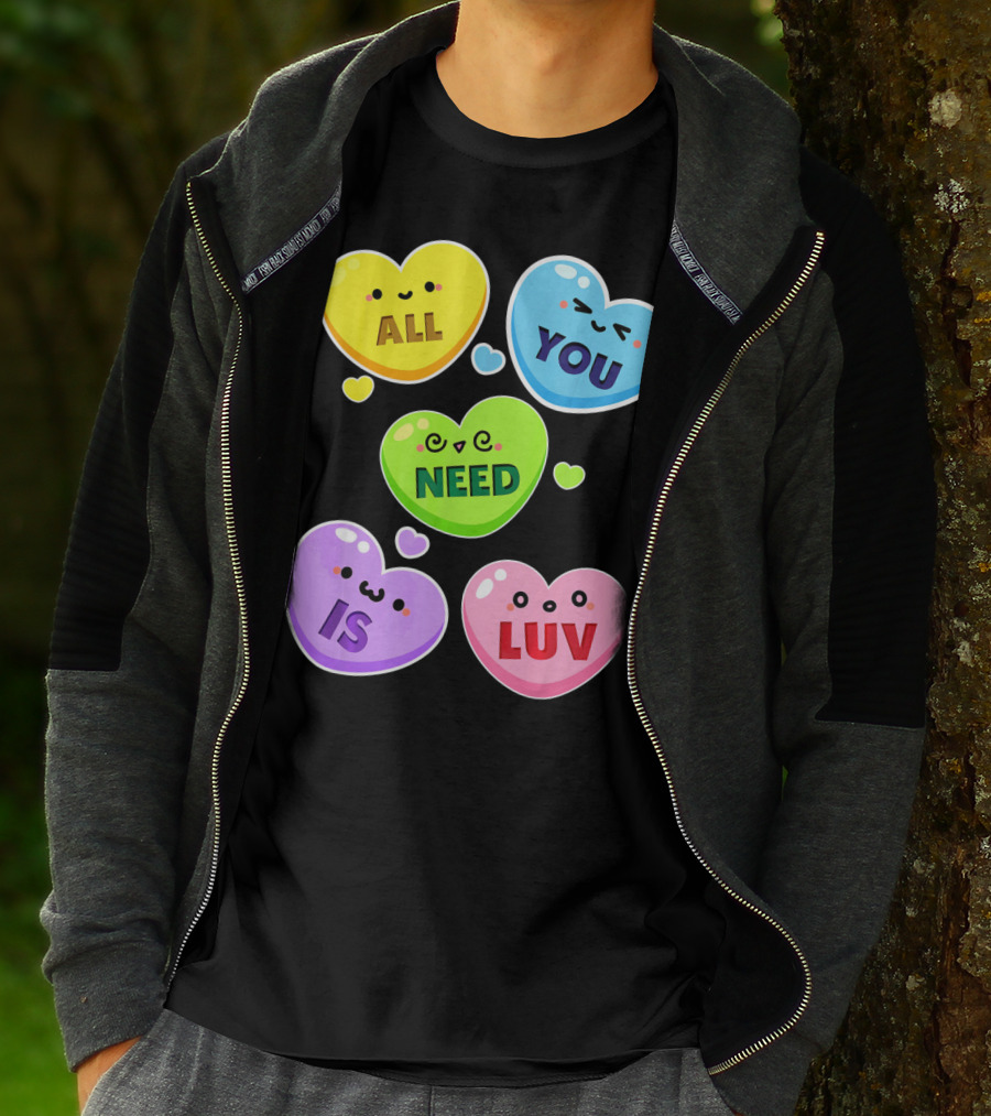 All You Need Is Luv Valentine Kawaii Heart Faces T-Shirt