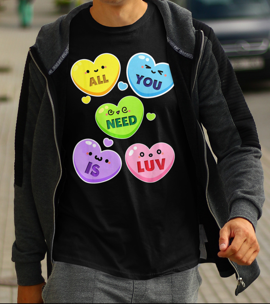 All You Need Is Luv Valentine Kawaii Heart Faces T-Shirt