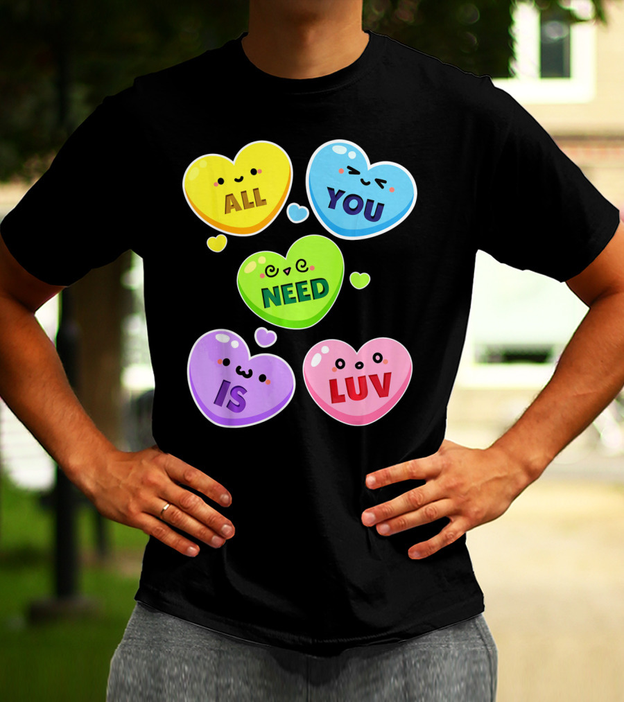 All You Need Is Luv Valentine Kawaii Heart Faces T-Shirt