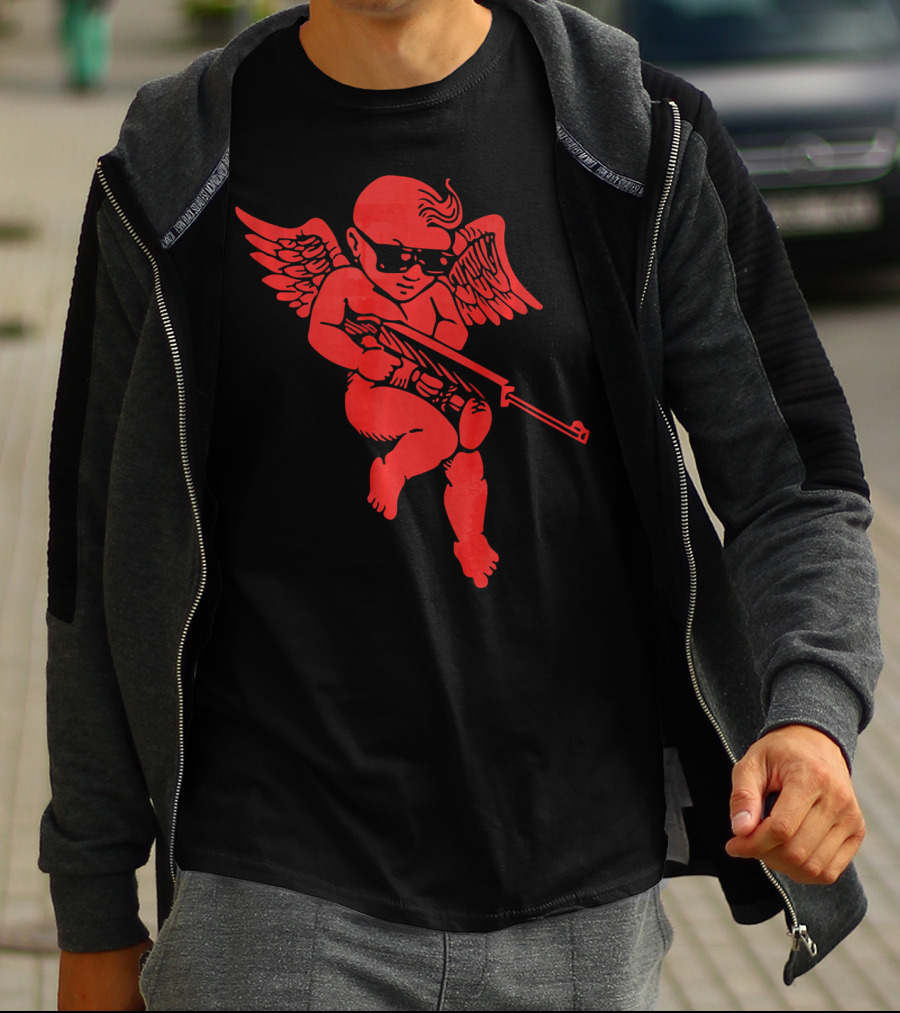 Bad Cupid With Gun And Sunglasses For A Funny Valentine T-Shirt