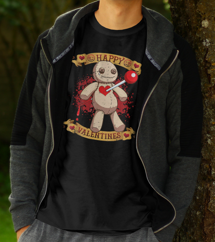 Happy Valentines Voodoo Doll With Heart And Lollipop Stabbing T-Shirt